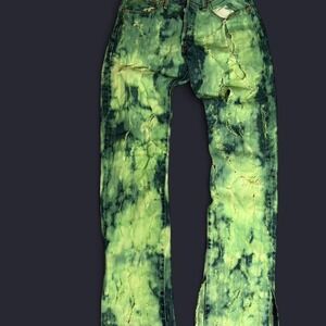 COAL N TERRY Distressed green and black denim jeans with grunge vibe SIZE L MEN